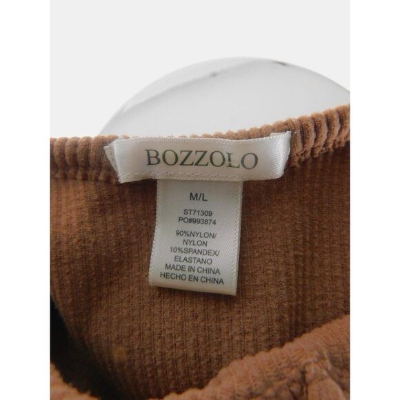 Bozzolo Tan Ribbed Knit Crop Top Deep Scoop Neck M/L - Picture 10 of 11